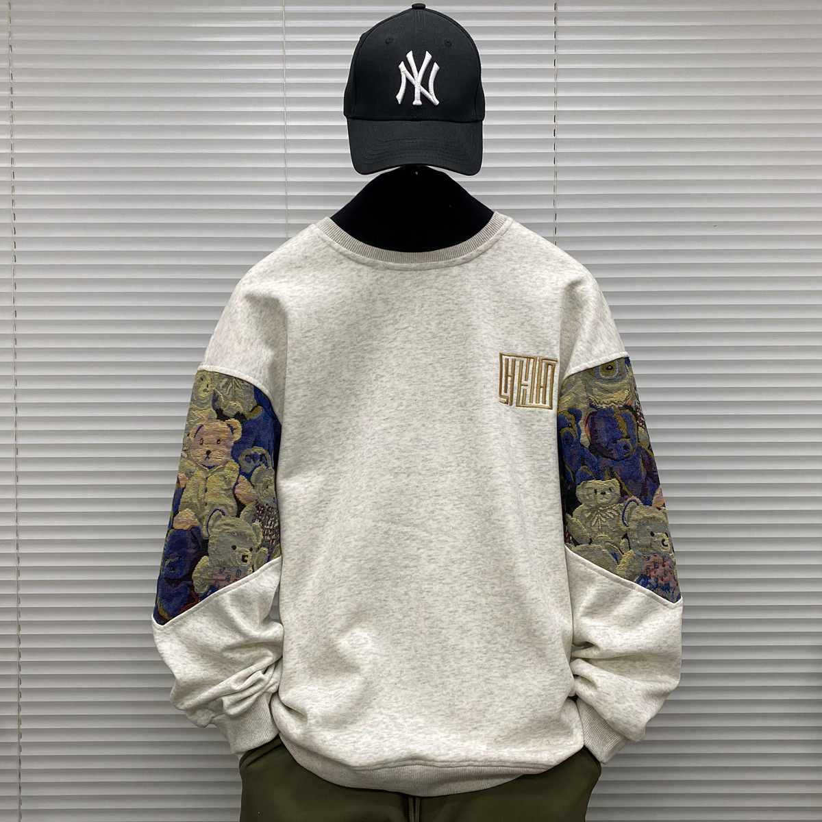 oversize加绒刺绣卫衣男士秋冬季装大码青少年休闲无帽内搭上衣服