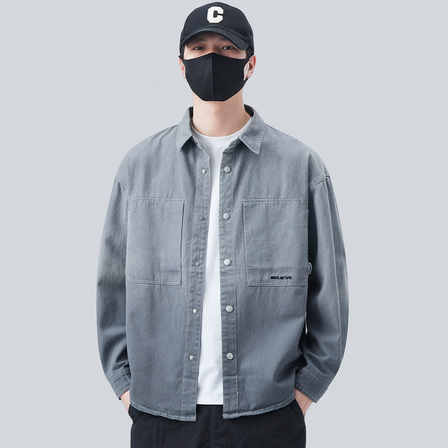 衬衫式牛仔外套男款春秋