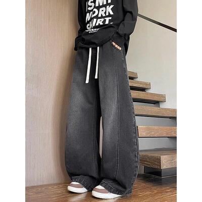 美式牛仔裤男生春秋季新款学生覆古弯刀休闲青少年宽松阔腿长裤子