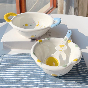 猫咪陶瓷碗罐头盘食盆狗狗餐盘喝水吃饭碗宠物可爱大口径防黑下巴