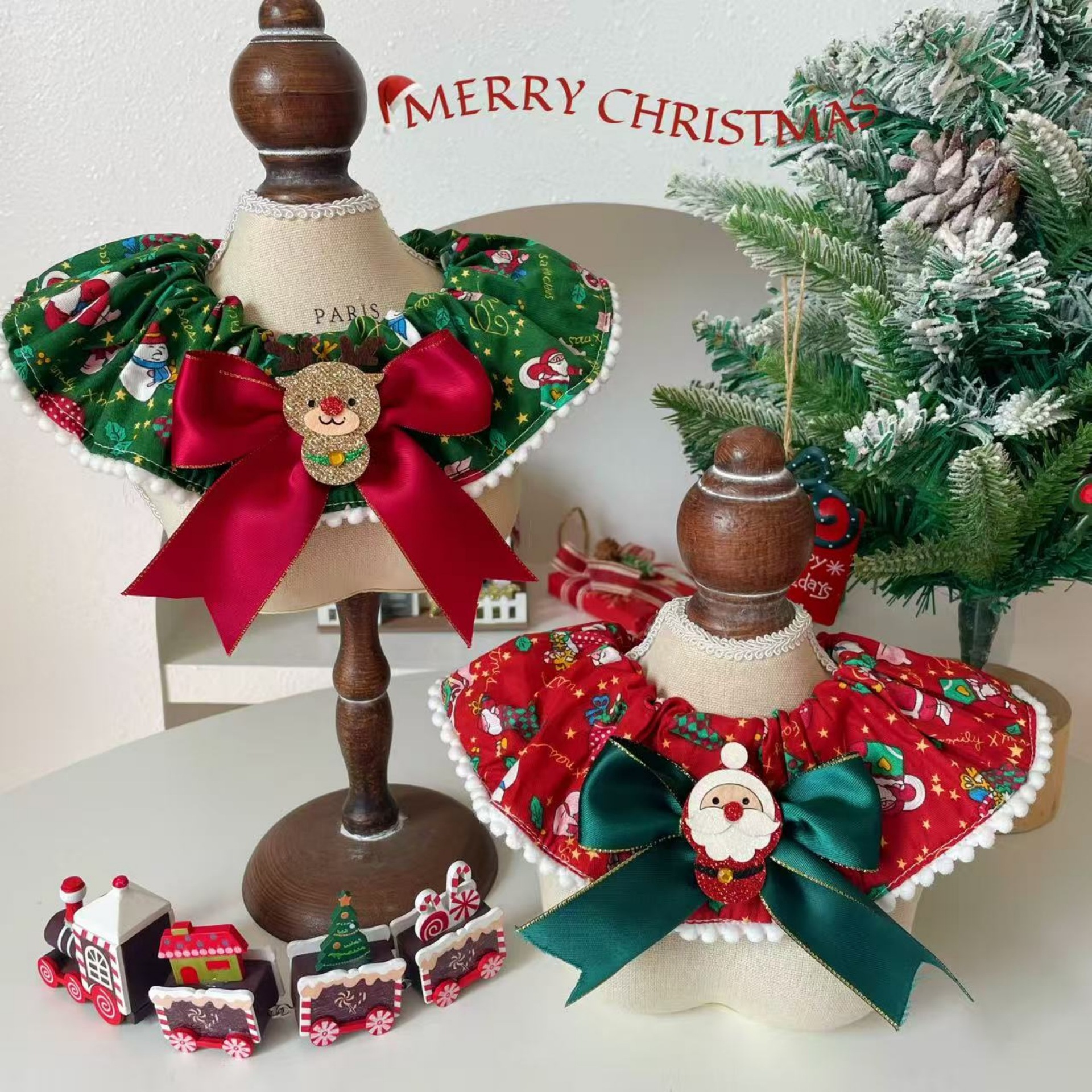 宠物圣诞节围脖猫咪狗狗蝴蝶结项圈中小型犬节日装饰品拍照口水巾