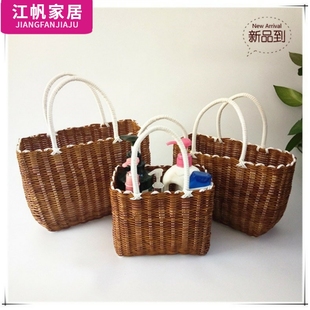 手提篮沐浴洗浴小篮子洗澡韩国可爱藤编洗漱置物框浴室收纳筐浴筐