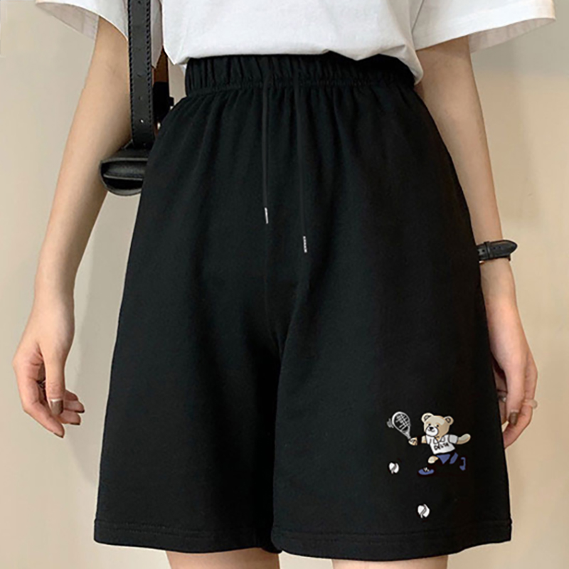 阔腿短裤女夏季休闲学生运动中裤胖mm宽松纯棉大码显瘦高腰五分裤