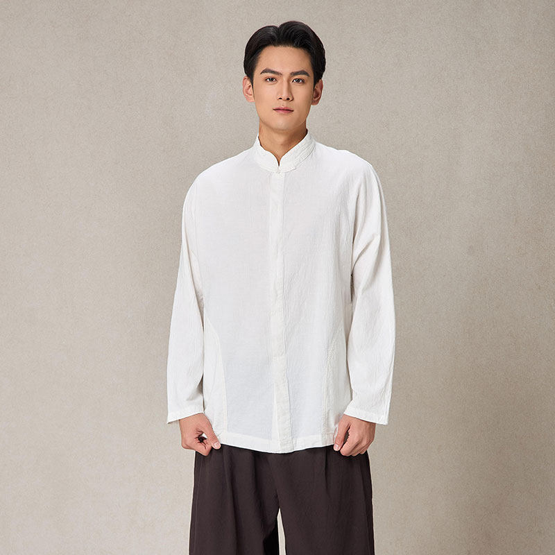 【照本堂】春季新款棉麻长袖衬衫男国风新中式休闲简约上衣M1991
