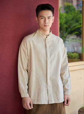 【照本堂】2025冬季新款男装简约棉麻20支立领时尚内塔衬衫M12810