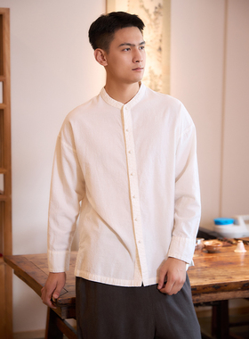 【照本堂】2025秋季男装新款新中式棉麻20支盘扣衬衫M12802