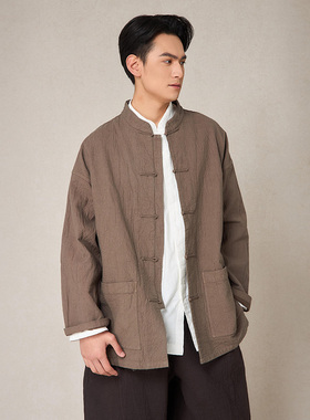 【照本堂男装】2025秋季新款国风棉麻上衣男简约双层外套M12330