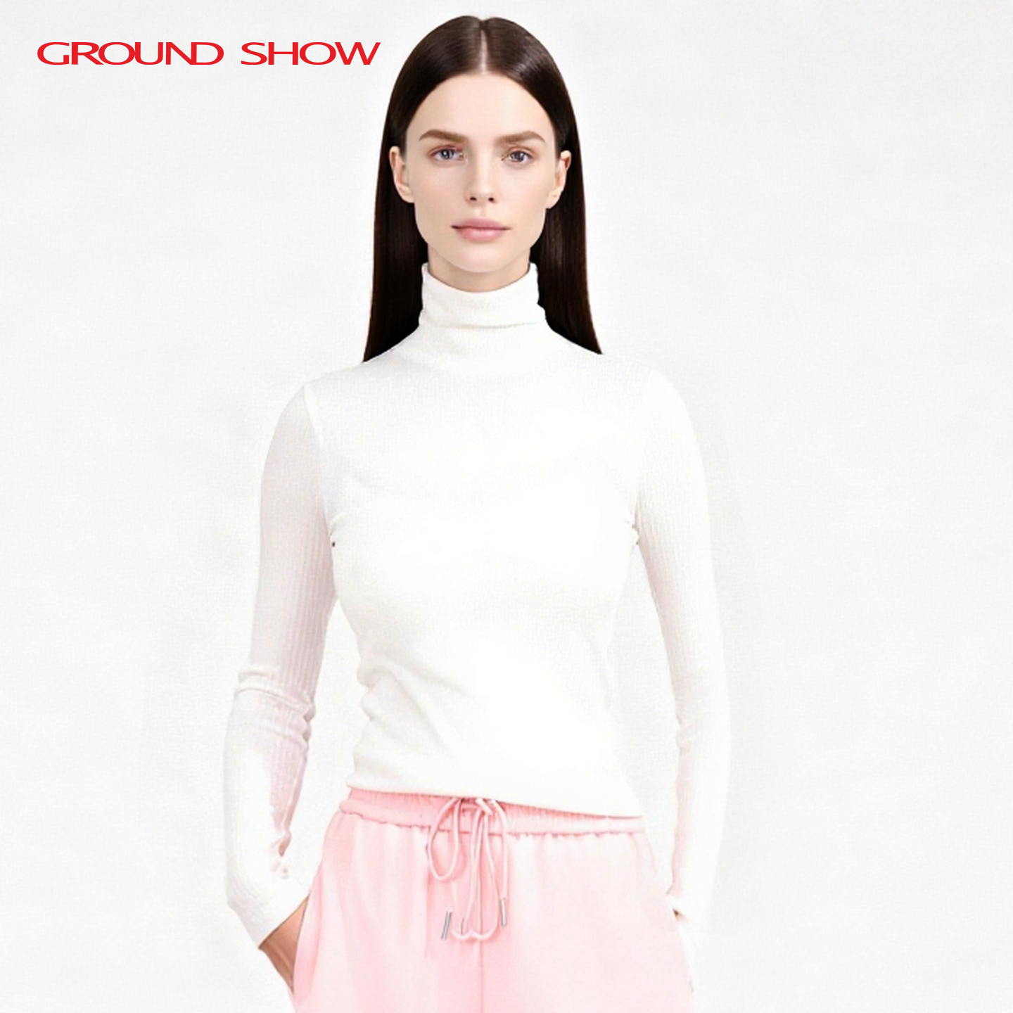 阁兰秀秋冬新品长袖高领纯色修身白色打底衫紧身弹力内搭上衣女装