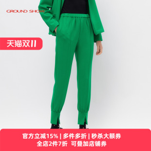裤 Ground 2025春新款 阁兰秀绿色萝卜裤 子女显瘦运动休闲风 Show