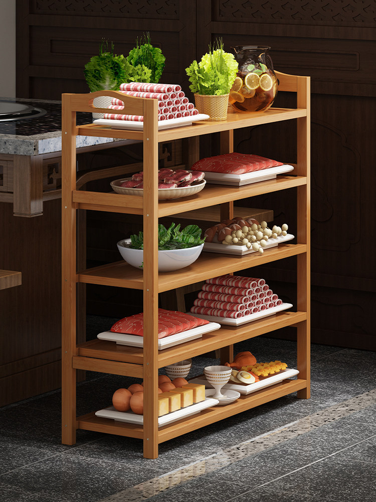 菜架多层火锅店专用厨房放菜品层架饭店商用摆蔬菜盘实木置物架子