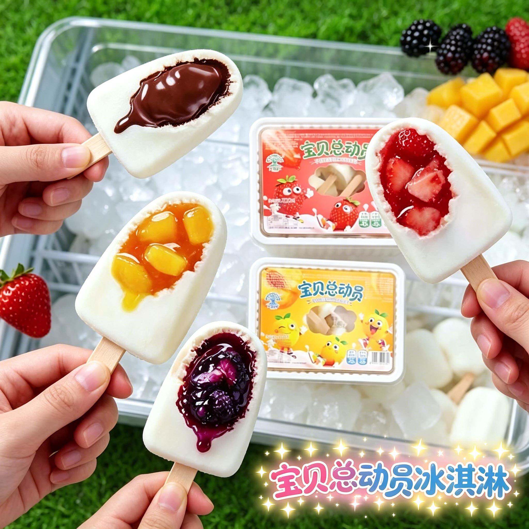 宝贝总动员冰淇淋雪糕大树下儿童迷你夹心鲜奶果肉多口味盒装冰棒