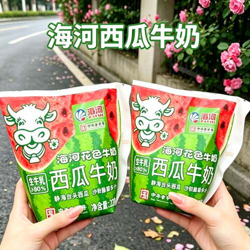 【夏季限定】海河西瓜牛奶果汁茶饮料西瓜风味生牛乳袋装清爽多汁