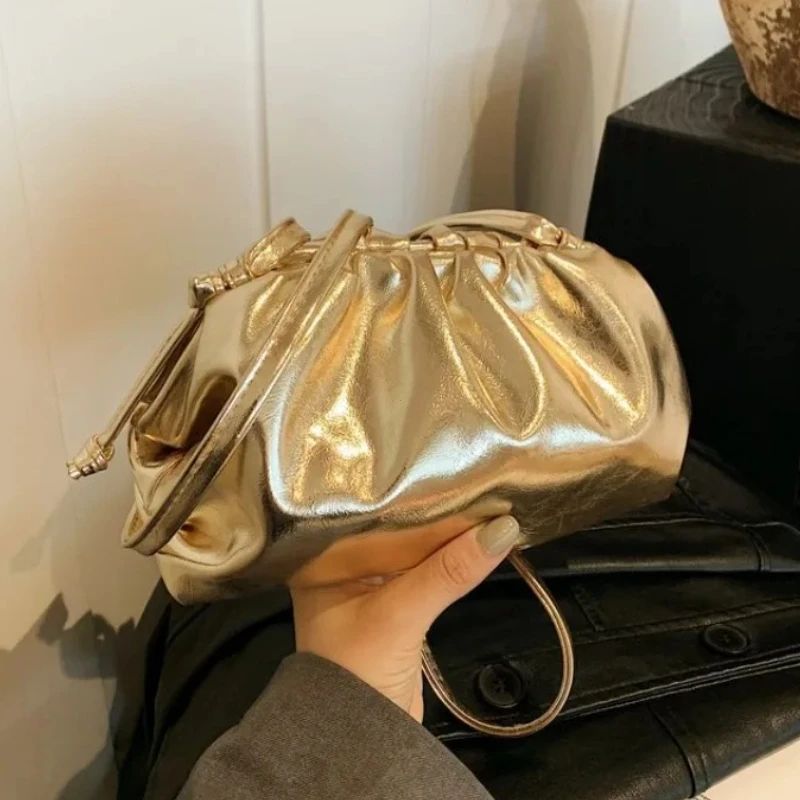 Small Luxury Design Women's Soft PU Leather Gold Silver Clou