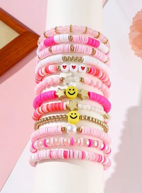 12pcs Bohemian style colorful polymer clay friendship bracel