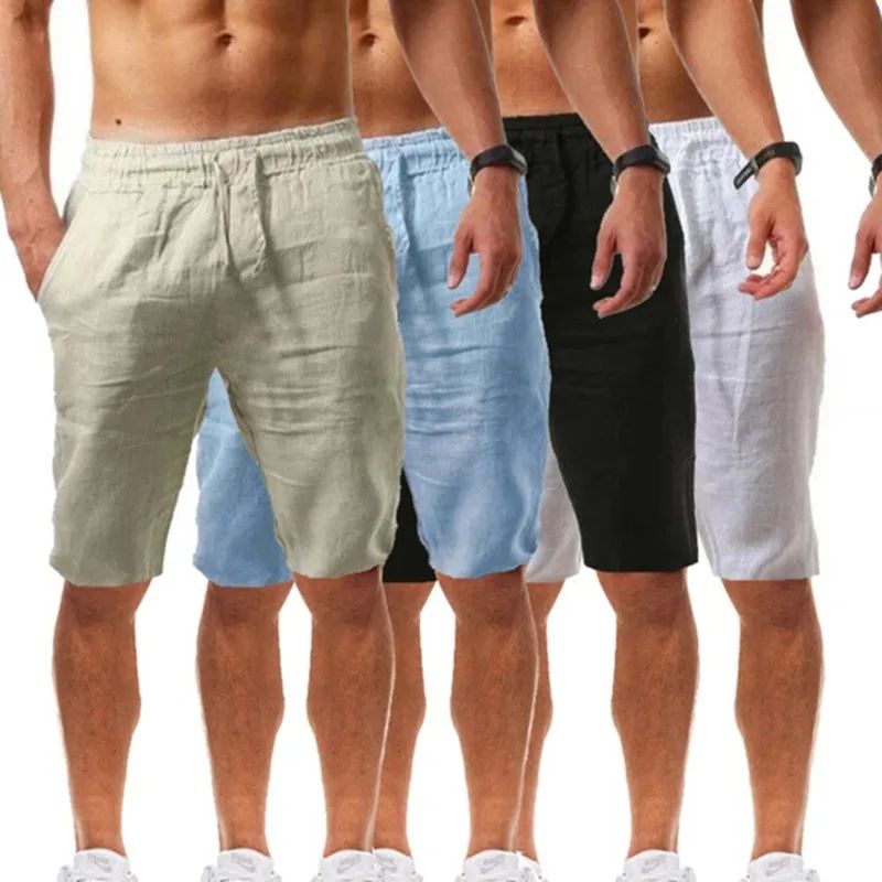 Men's Cotton Shorts Pants Male Summer Breathable Solid Color