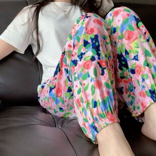 夏季女士棉绸灯笼裤成人防蚊裤沙滩裤人造棉休闲宽松绵绸束脚睡裤