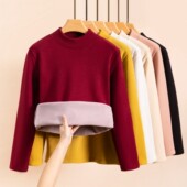 加绒加厚2025新款 冬季 洋气内搭半高领保暖发热中领上衣 女 打底衫