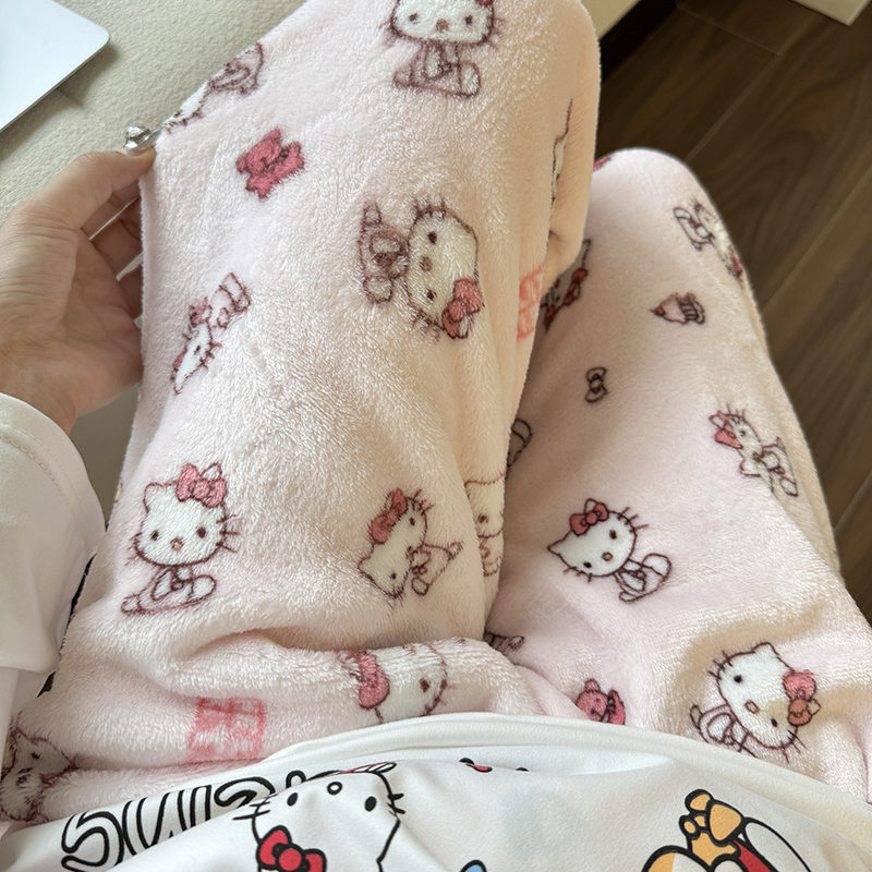 卡通KT猫法兰绒睡裤女秋冬款
