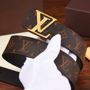 男士时尚百搭真皮格纹商务字母皮带裤带腰带内扣潮流真皮女lv0G