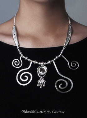 奇虚乐Chicxūlab 琳琅Lakshmi 阿根廷陨铁镶嵌 螺旋纹样素银项链