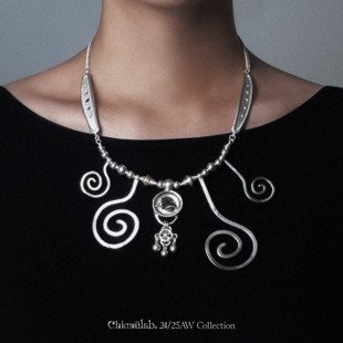 奇虚乐Chicxūlab 琳琅Lakshmi 阿根廷陨铁镶嵌 螺旋纹样素银项链