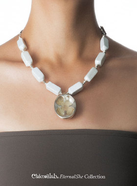 奇虚乐Chicxūlab 星盏Kumbha 利比亚陨石玻璃吊坠白瓷串珠项链