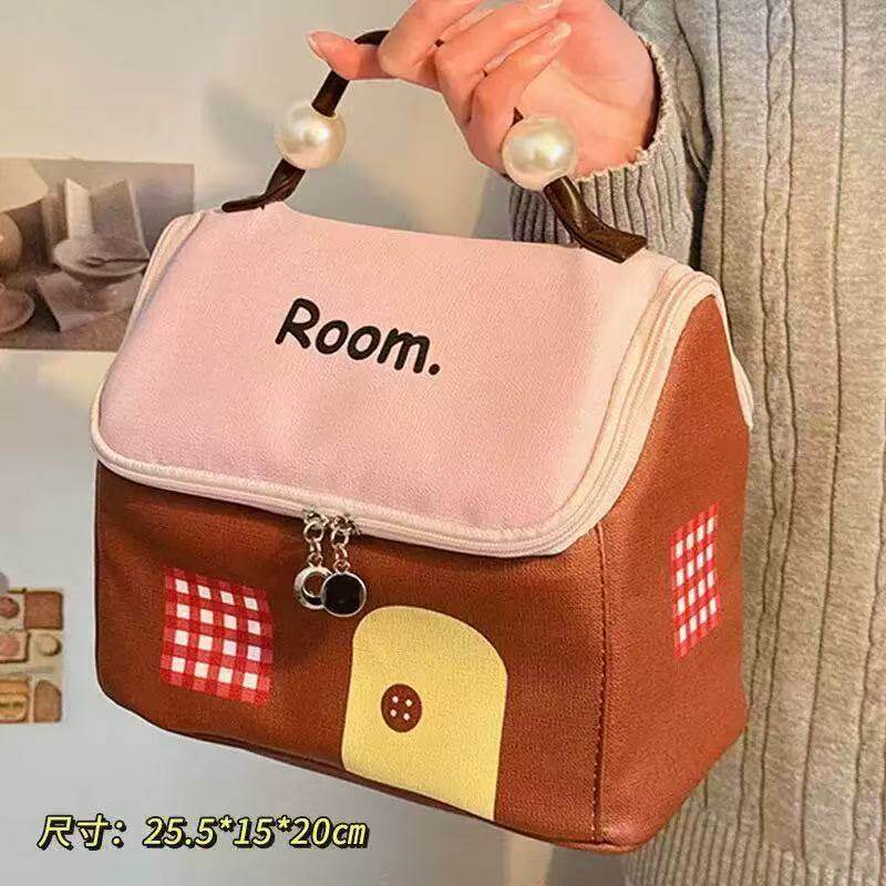 多巴胺房子化妆包女大容量喜悦手提2026新款防水糖果色轻便收纳袋