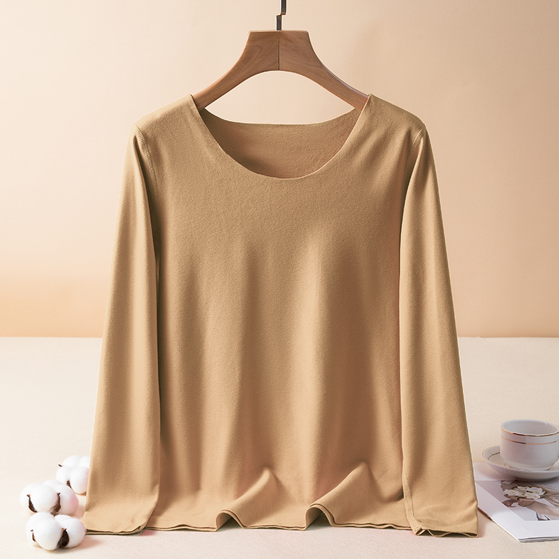 가을 겨울 새 스타일 독일 벨벳 라운드 넥 바닥 셔츠 여성 열 탑 닦았 두꺼운 풀오버 열 저장 긴팔 티셔츠 가을 의류