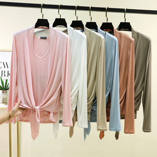 女夏薄款外穿休闲百搭空调衫莫代尔背心开衫两件套吊带打底衫套装