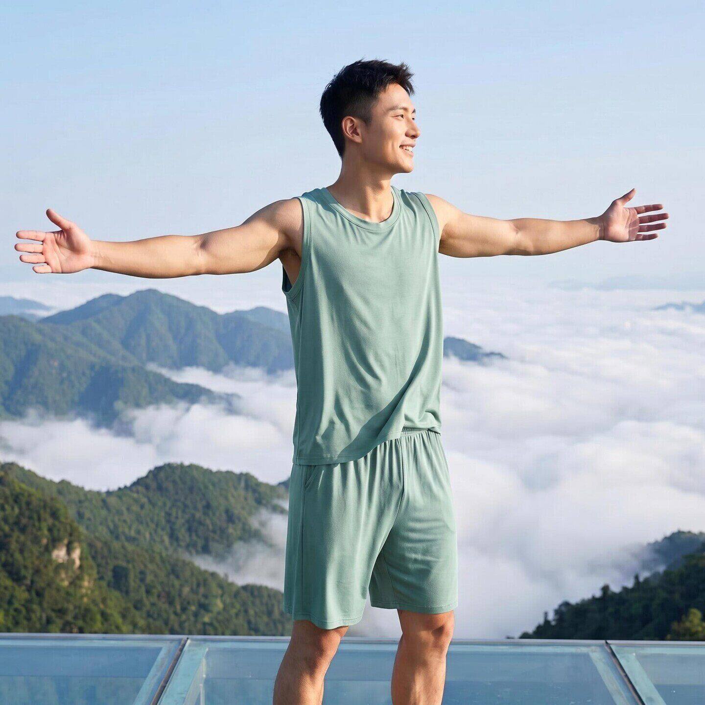 凉感男款家居服薄套装夏莫代尔男士睡衣睡裤宽松大码背心短裤无袖