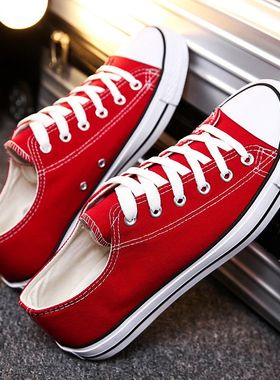 男帆布鞋休闲韩版百搭学生情侣低帮复古经典黑色潮运动板鞋女布鞋