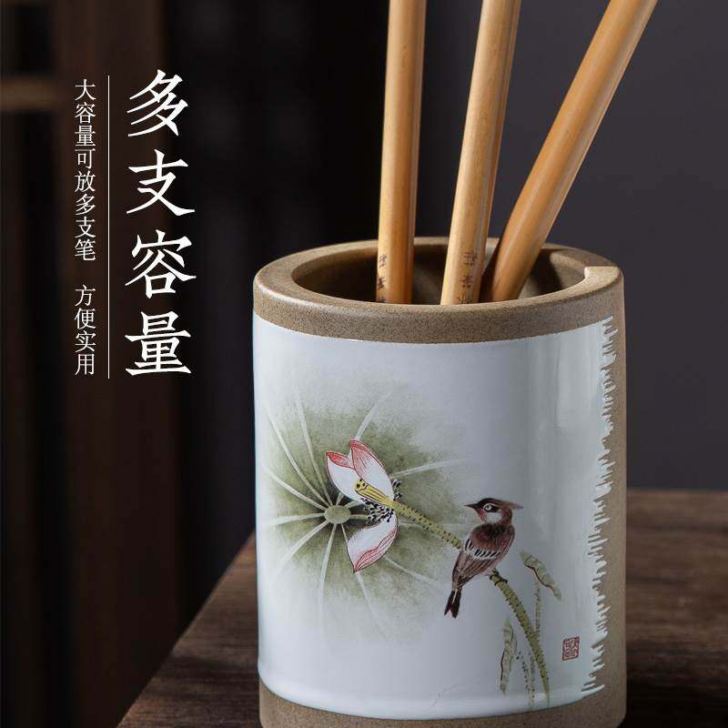 梅林笔庄创意清沙陶土笔筒文房四宝毛笔笔筒书法用品学生文具桌面