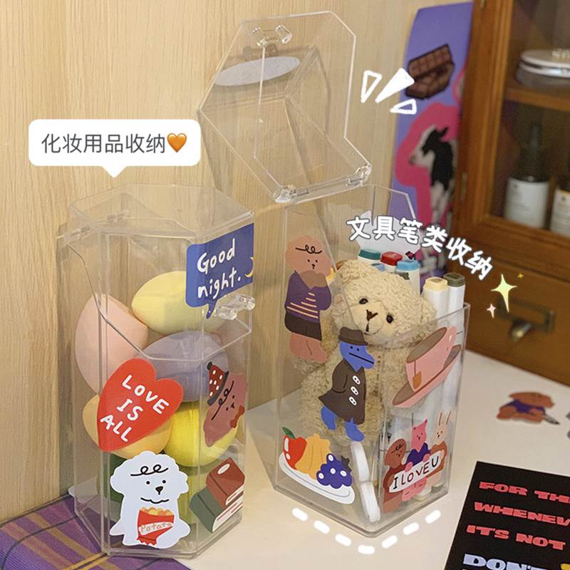 创意亚克力透明笔筒收纳盒办公室学生桌面时尚女生可爱化妆刷桶