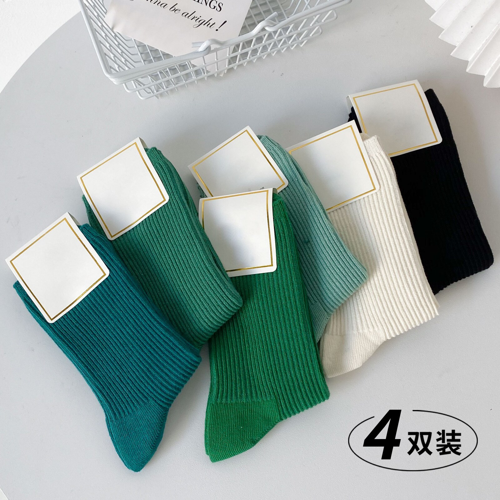 녹색 양말 여성 트렌드 미드 스타킹 겉옷 순수 코튼 스타킹 가을 겨울 캐주얼 하이 하이 스타킹 수직 스트립