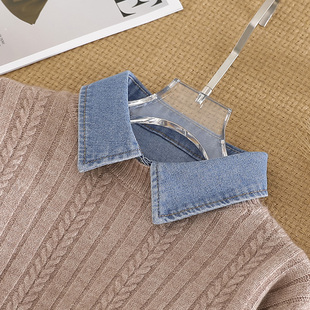 新款牛仔假领百搭衬衫衣领口均码松紧带娃娃领短款衬衫打底毛衣领