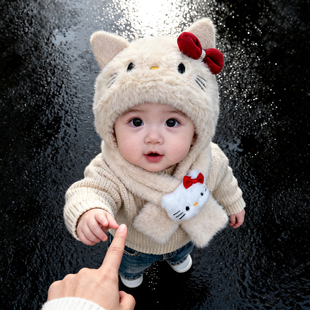 婴儿帽子秋冬宝宝毛绒帽毛线帽儿童针织帽护耳冬季洋气保暖女童男