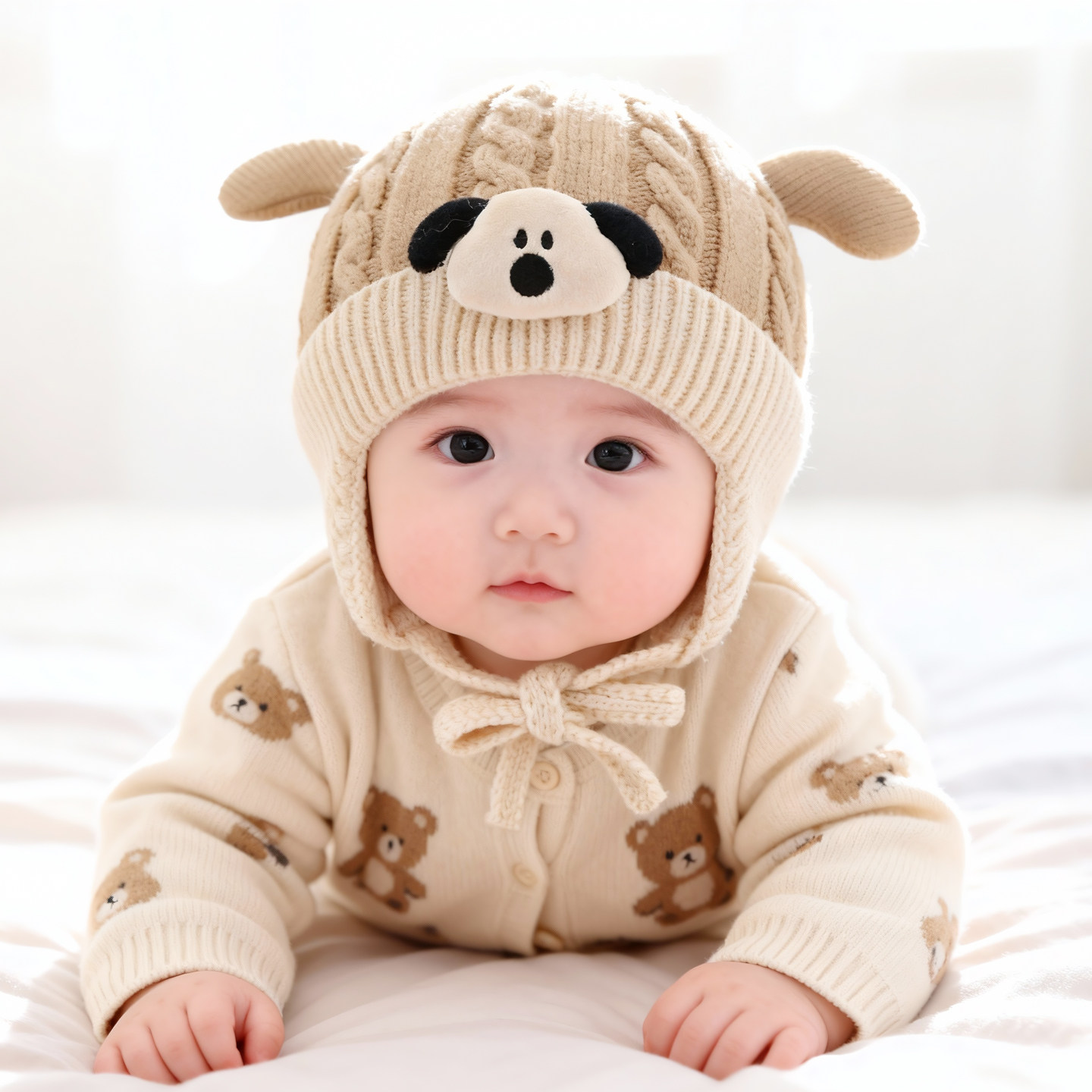 婴儿帽子秋冬季宝宝毛线帽男童针织帽男孩保暖护耳帽冬季儿童洋气