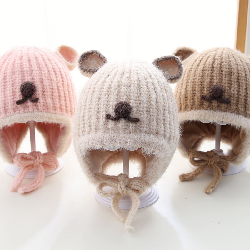 彼彼熊毛线帽柔软舒适针织帽