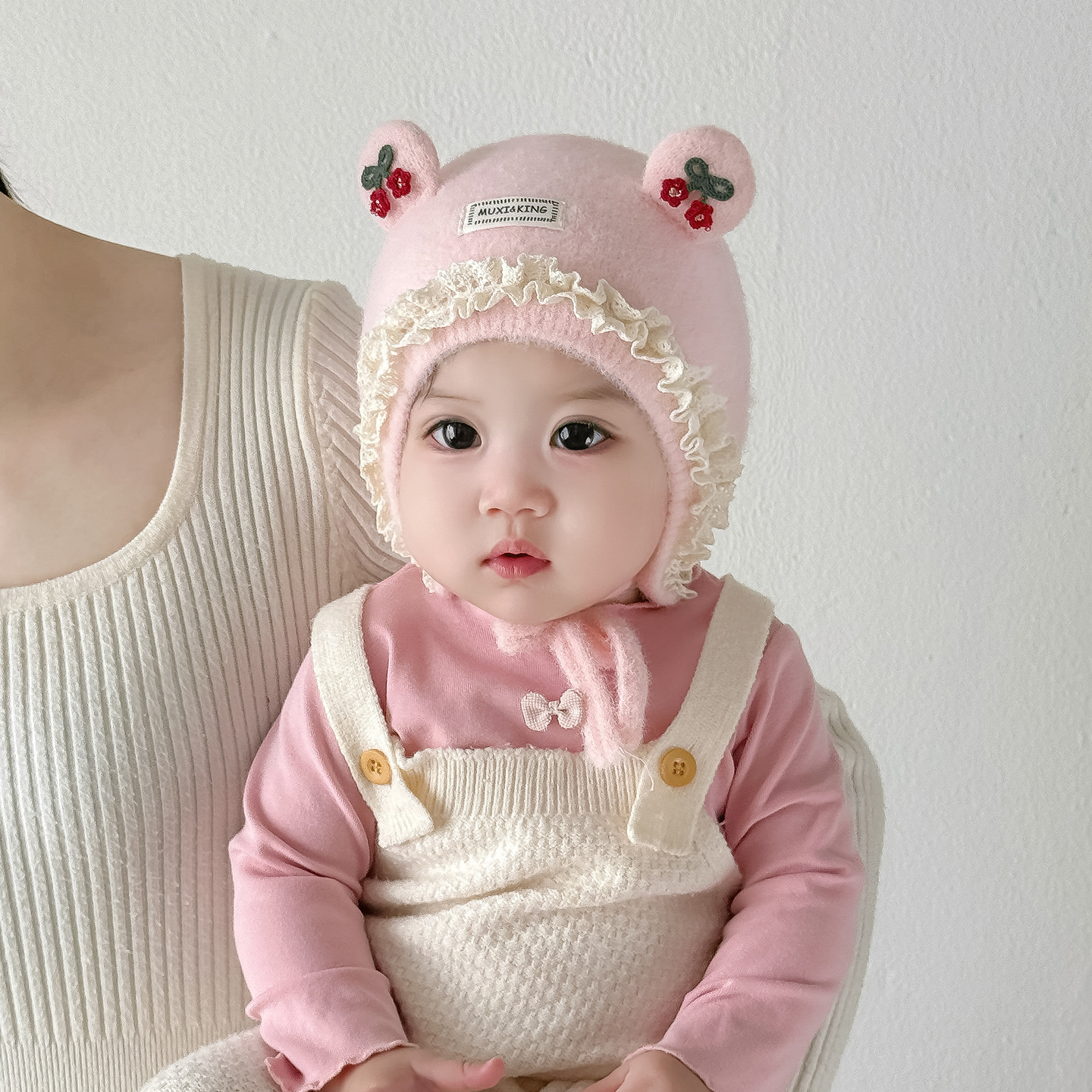 彼彼熊毛线帽针织帽甜心樱桃可爱