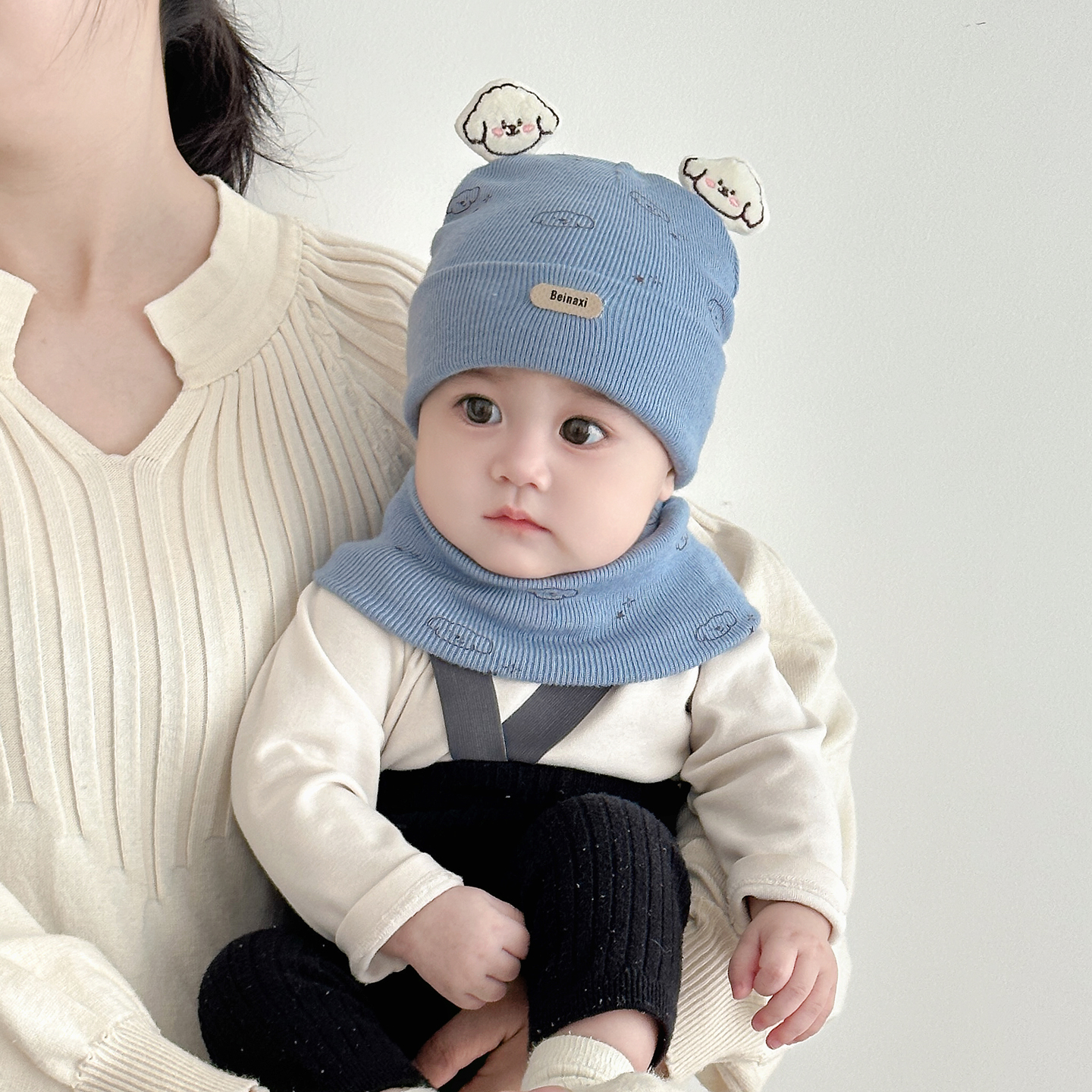 彼彼熊毛线帽小狗设计可爱围脖秋