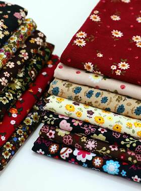 印花灯芯绒布料面料条绒手工diy做鞋子包包碎花裙衣服沙发布头