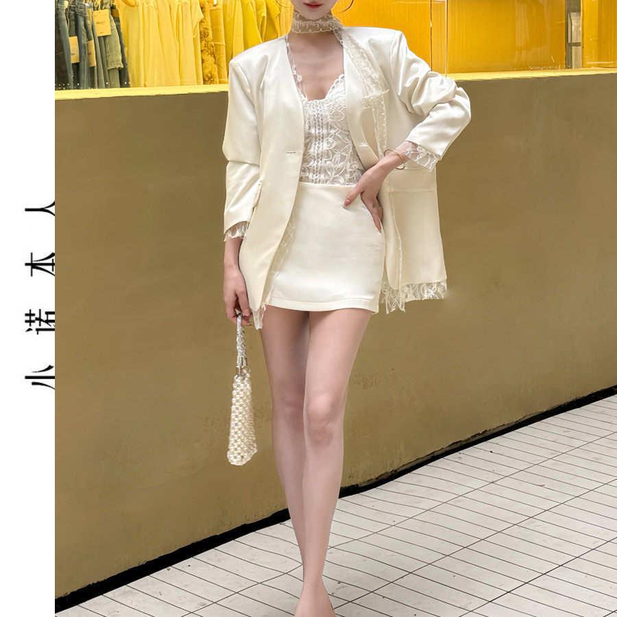 小诺本人缎面小西装女2025春款休闲气质高级感西服高腰裤裙6279