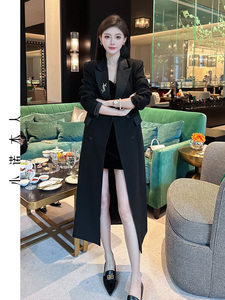小诺本人风衣外套女2023秋季新款韩版休闲过膝小个子修身大衣5318