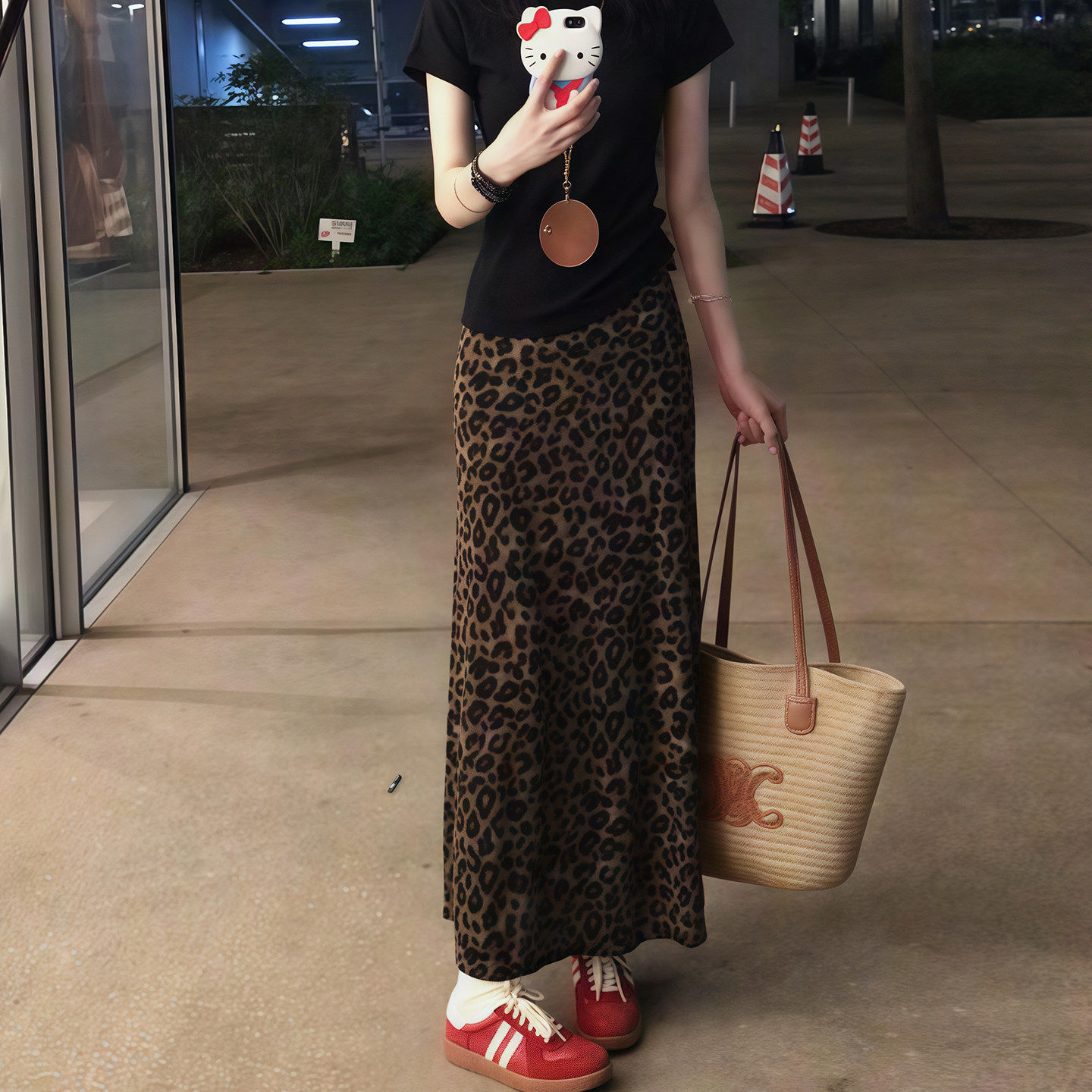 豹纹长版半裙夏季薄款大尺码胖mm显瘦包臀半身裙梨形身材遮胯a字