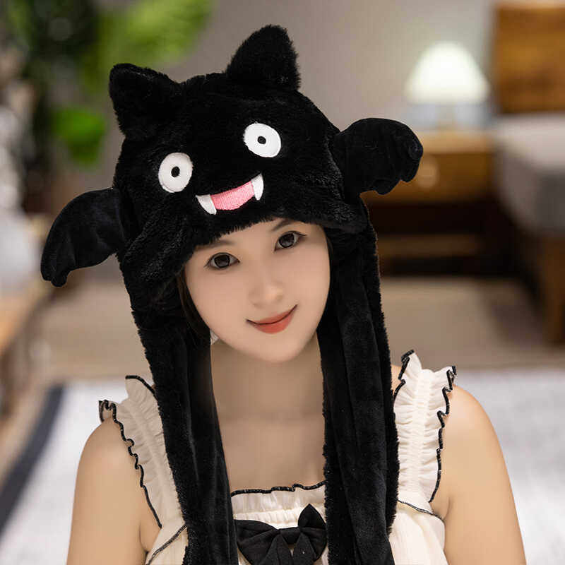 新款万圣节帽子一捏耳朵会动的气囊帽子幽灵七彩发光帽跨境爆款