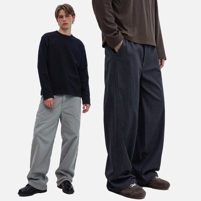 ATHIRI 松弛感慵懒风色织混纺弧形弯刀裤厚款休闲裤宽松抽绳长裤