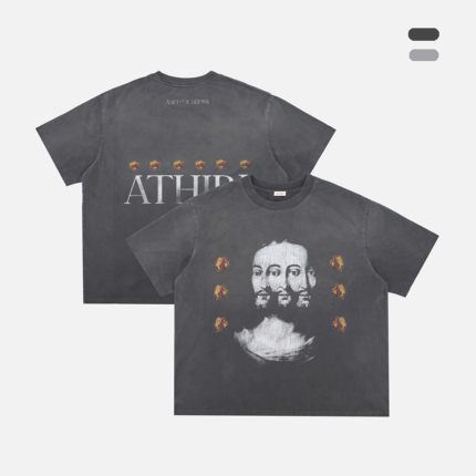 ATHIRI 三面人像印花成衣染色单缝线做旧Vintage短袖T恤男女同款
