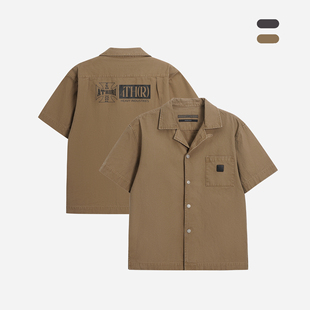 ATHIRI 帕克营地图形LOGO印花工装帆布短袖衬衫BUTTON-UP
