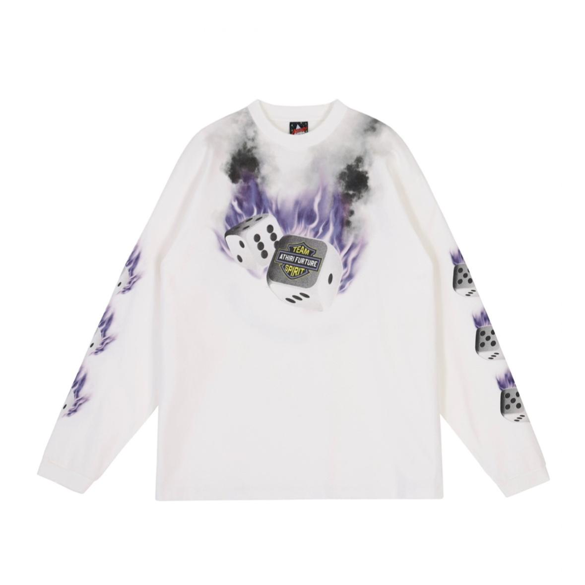 ATHIRI 骰子康丽印花NewVintage蜡染复古做旧宽松单缝线长袖T恤