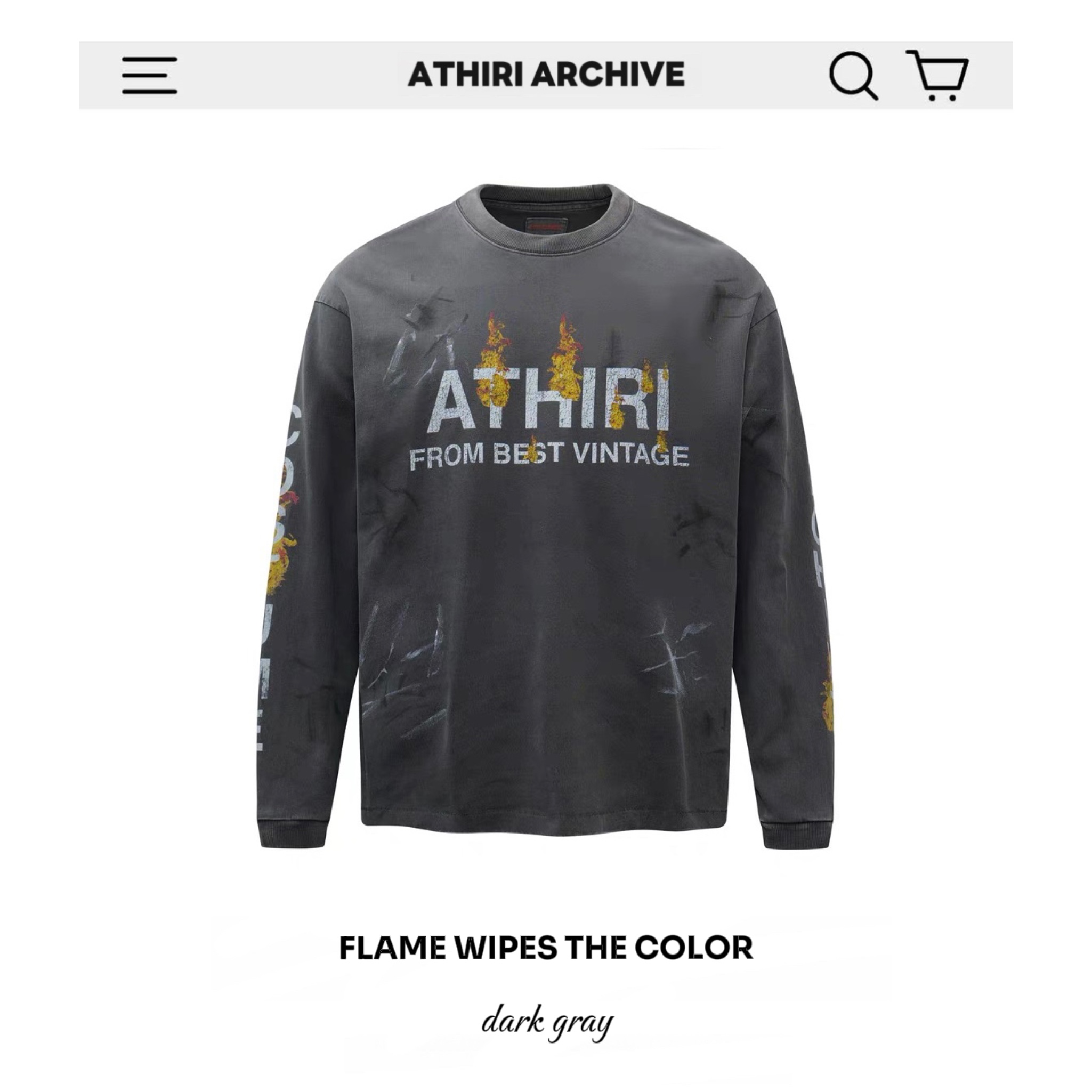 ATHIRI火焰印花短宽长袖T恤